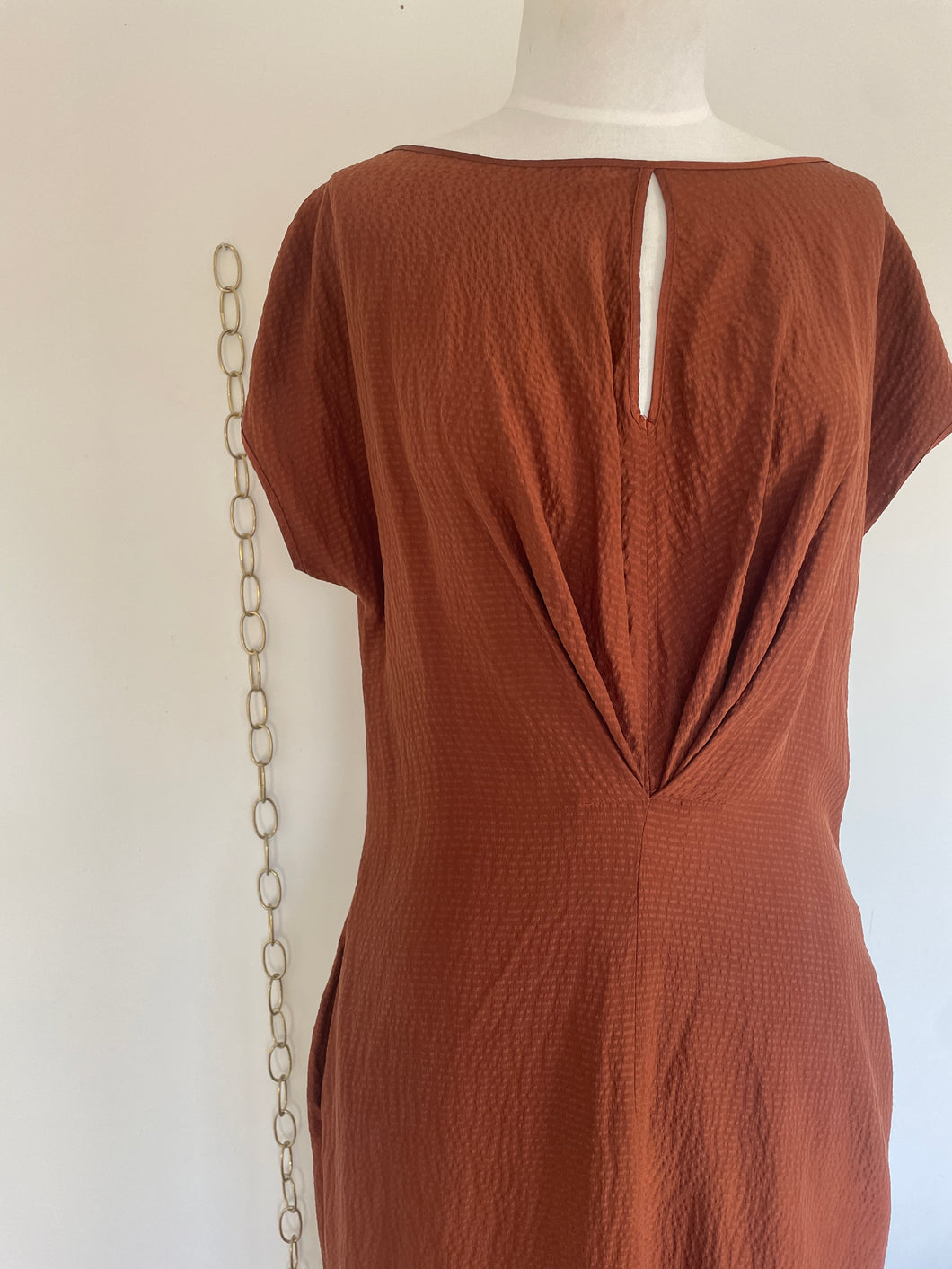 Florenca dress custom dyed Tobacco hammered silk