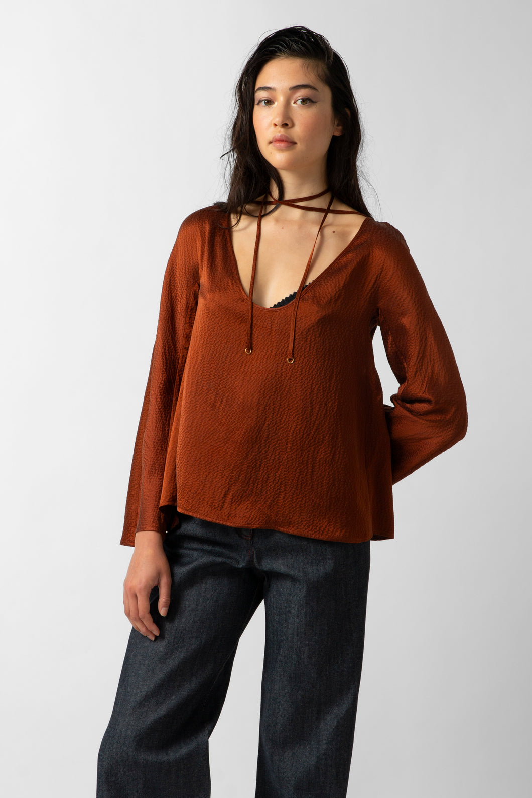 Laurelle top Tobacco hammered silk