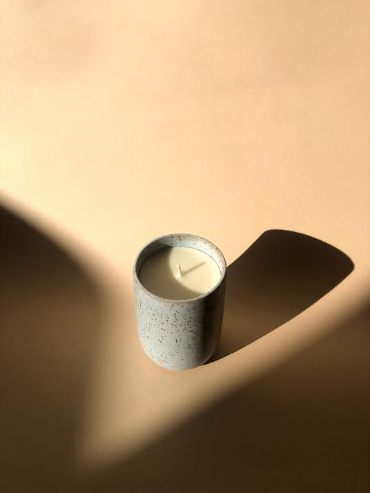 Ingrid Starnes X Fiona Mackay Hellebore candle, ceramic, washed blue
