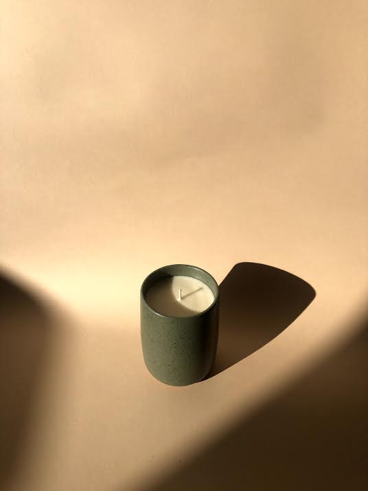 Ingrid Starnes X Fiona Mackay Hellebore candle, ceramic, sage