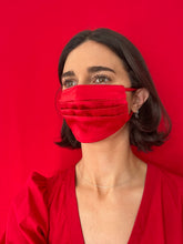 Set of two, red hammered silk mask